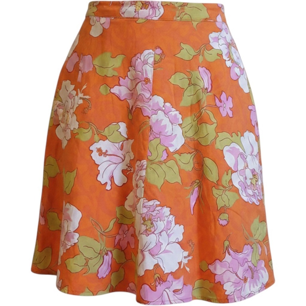 St. Johns Bay Petite 16P Orange Pink Floral Hibiscus A-Line Stretch Skirt 20in